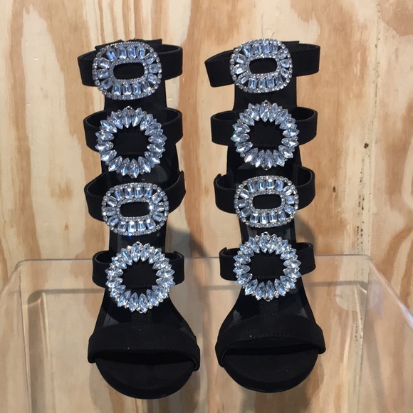 Black Jeweled Sandals - Picture 2 of 6